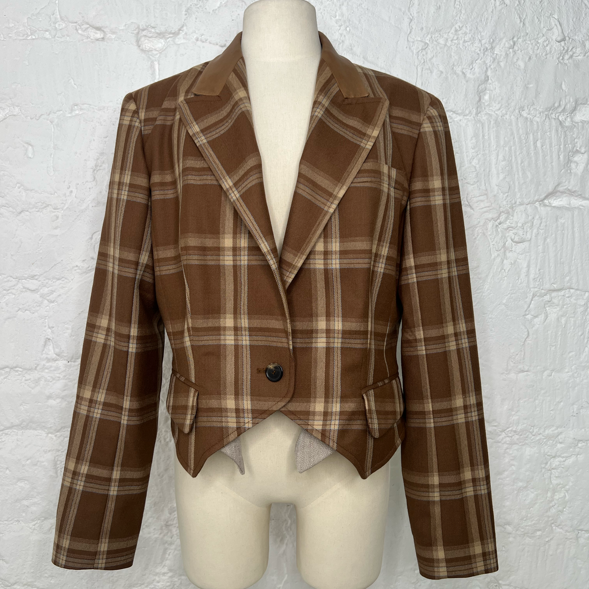 CHRISTIAN DIOR - Short Blazer Brown Plaid pattern