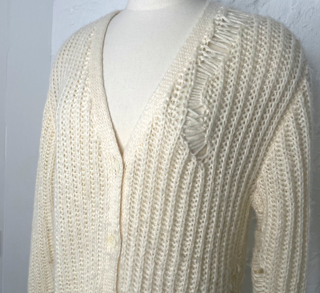YVES SAINT LAURENT YVES SAINT LAURENT - White Destroyed Cardigan - ALE PARIS Luxury Vintage