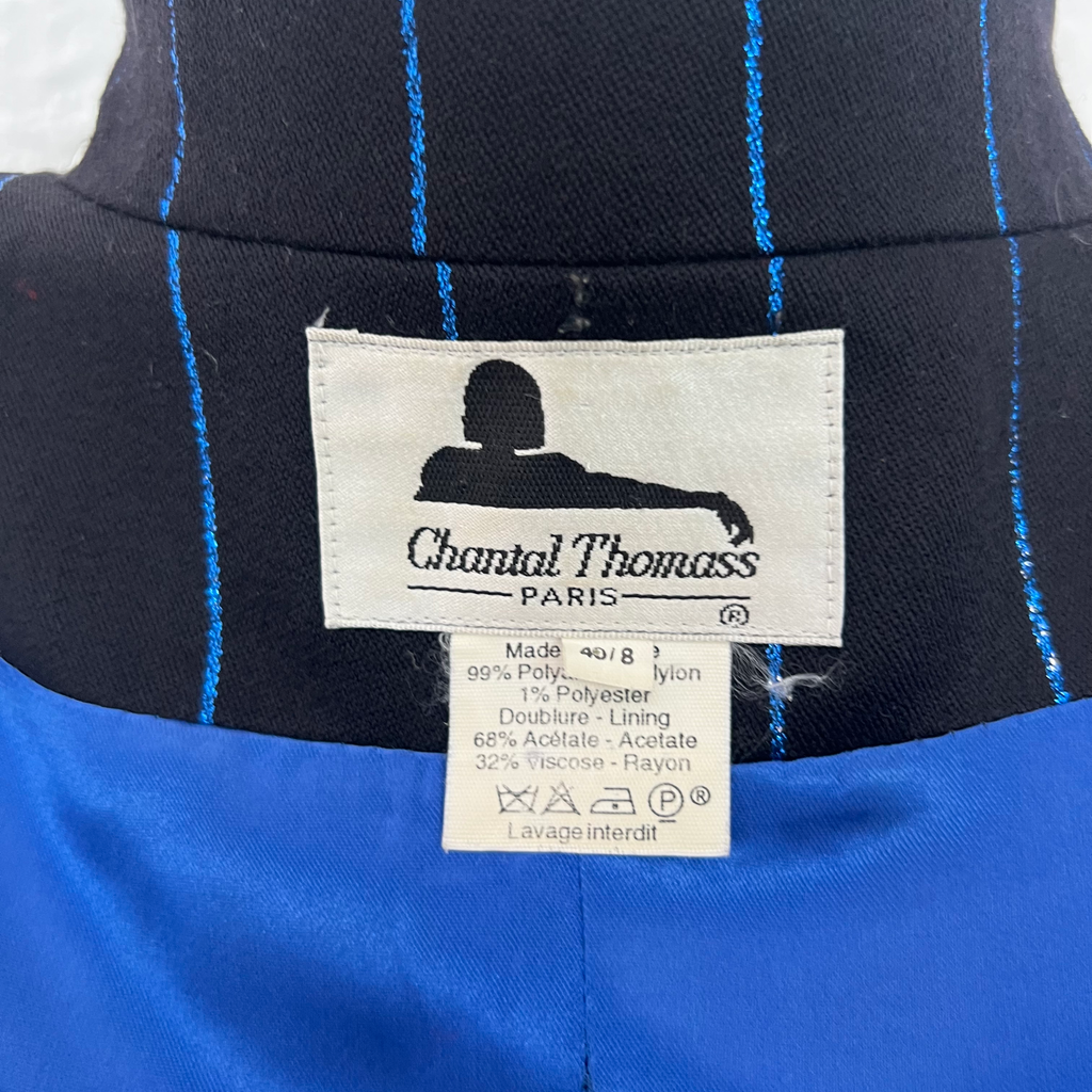 CHANTAL THOMAS CHANTAL - Thomas Double Breasted Black And Blue Lurex Jacket - ALE PARIS Luxury Vintage