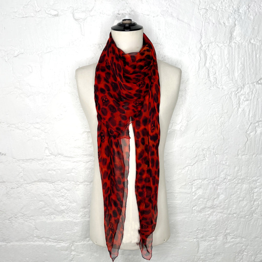 ALEXANDER MCQUEEN ALEXANDER MCQUEEN - Orange Fire Leopard Head Skull Scarf - ALE PARIS Luxury Vintage