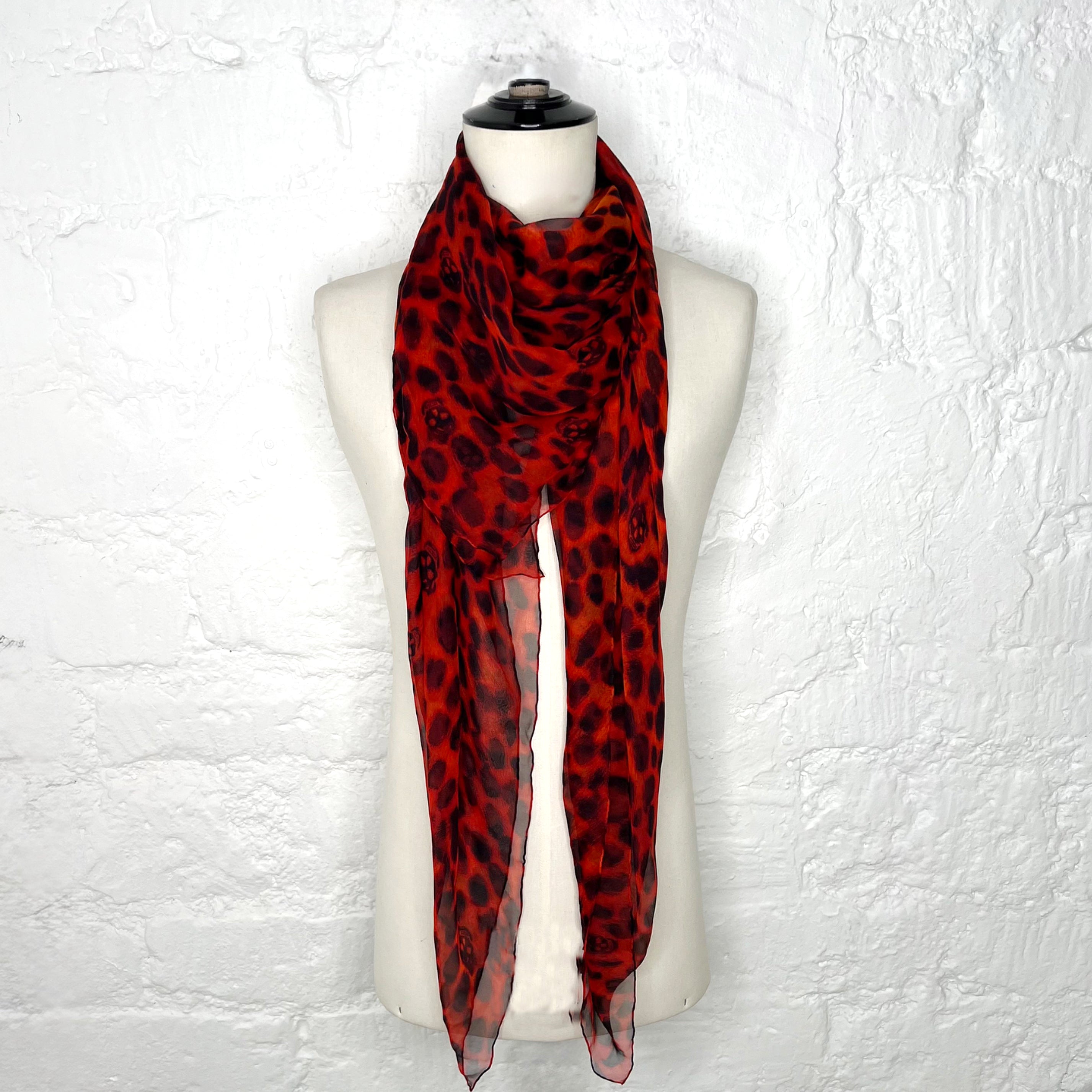 ALEXANDER MCQUEEN ALEXANDER MCQUEEN - Orange Fire Leopard Head Skull Scarf - ALE PARIS Luxury Vintage