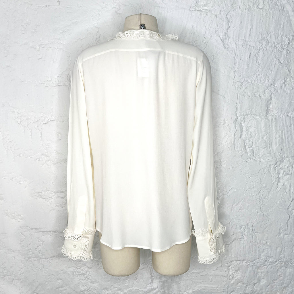 CELINE CELINE - White Long Sleeve With Ruffled Collar - ALE PARIS Luxury Vintage
