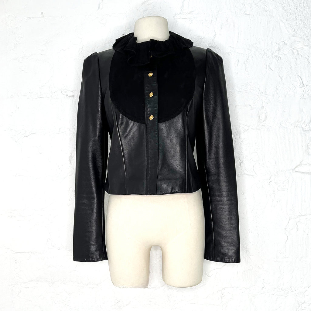 FENDI FENDI - Black Short Leather Jacket - ALE PARIS Luxury Vintage