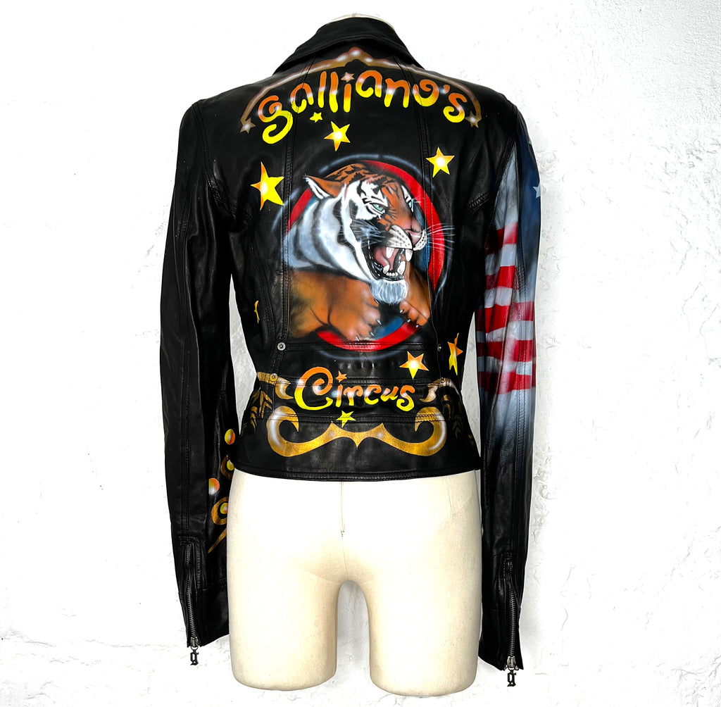 GALLIANO GALLIANO - Circus Biker Printed Leather Jacket - ALE PARIS Luxury Vintage