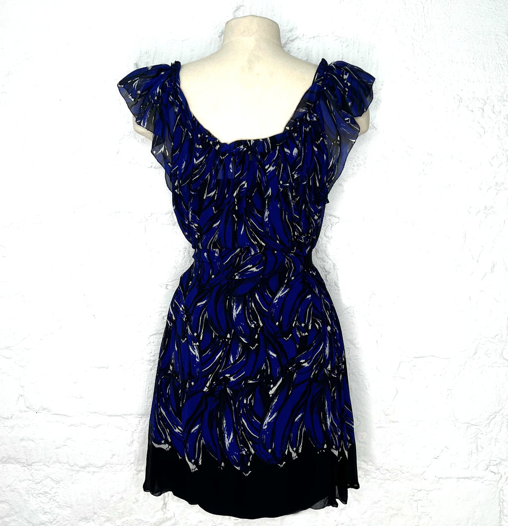 Prada PRADA - Black And Blue Printed Fluid Dress - ALE PARIS Luxury Vintage