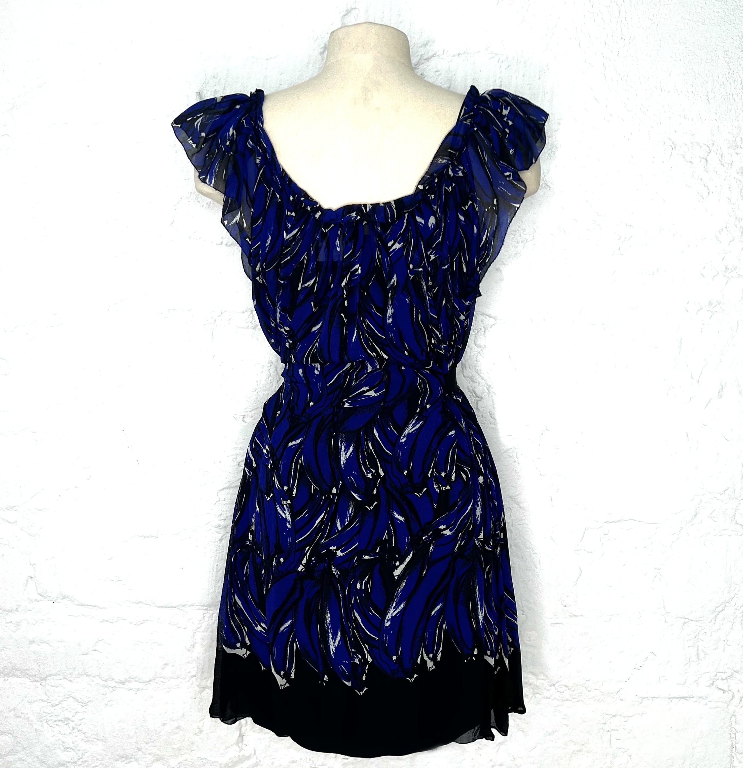 Prada PRADA - Black And Blue Printed Fluid Dress - ALE PARIS Luxury Vintage
