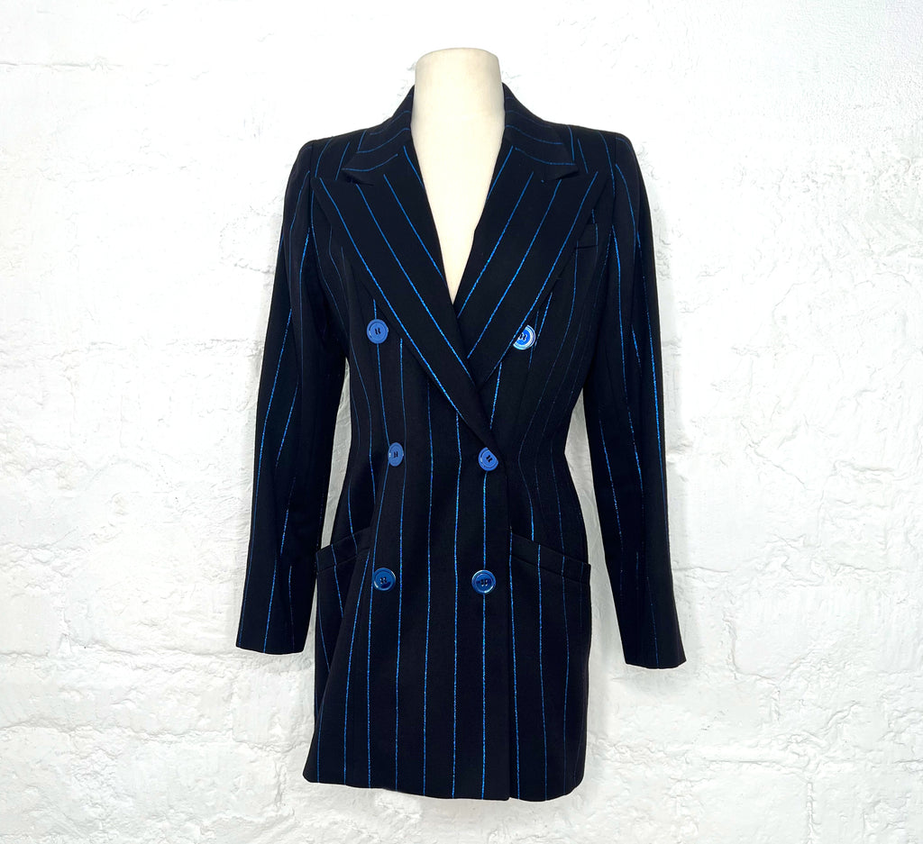 CHANTAL THOMAS CHANTAL - Thomas Double Breasted Black And Blue Lurex Jacket - ALE PARIS Luxury Vintage
