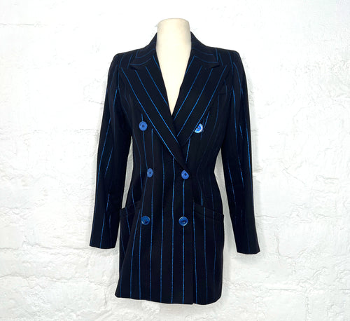 CHANTAL THOMAS CHANTAL - Thomas Double Breasted Black And Blue Lurex Jacket - ALE PARIS Luxury Vintage