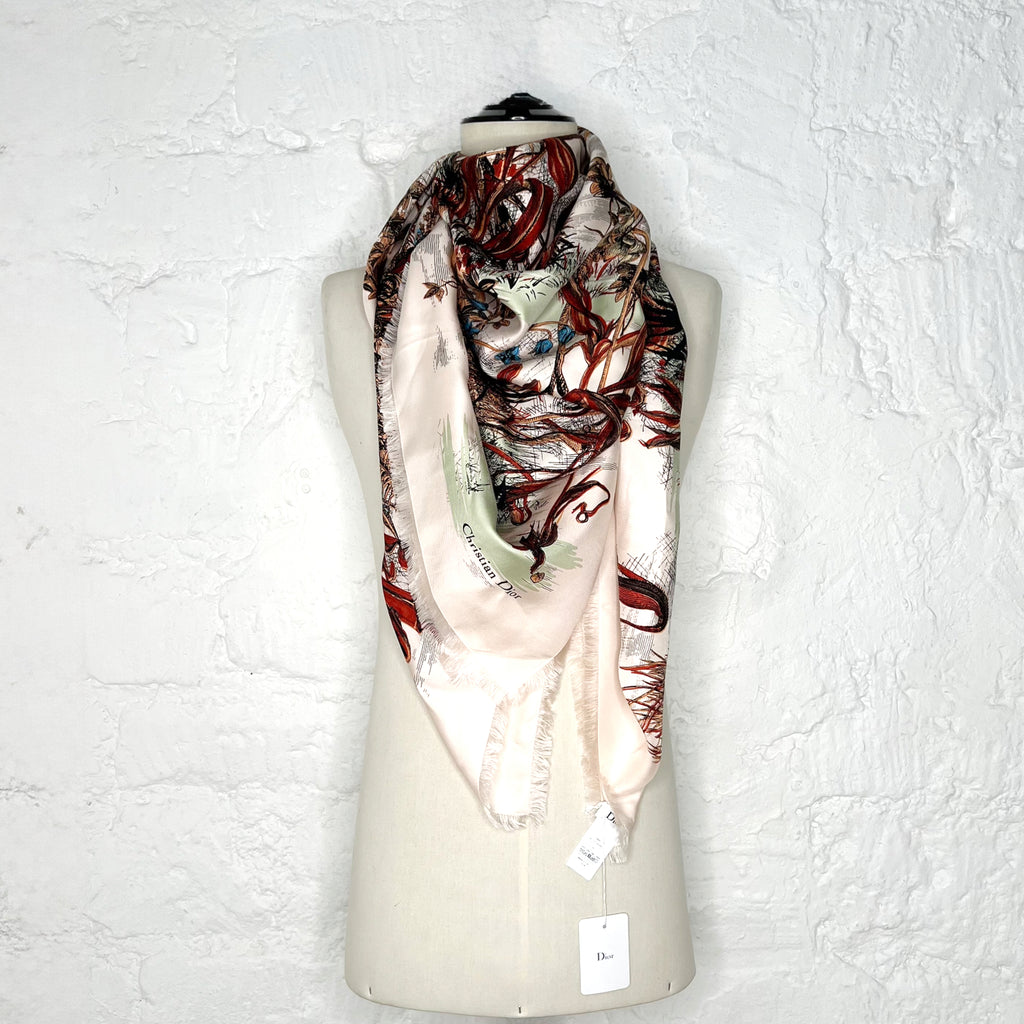 CHRISTIAN DIOR CHRISTIAN DIOR - Large Off White Birds And Flowers Scarf - ALE PARIS Luxury Vintage