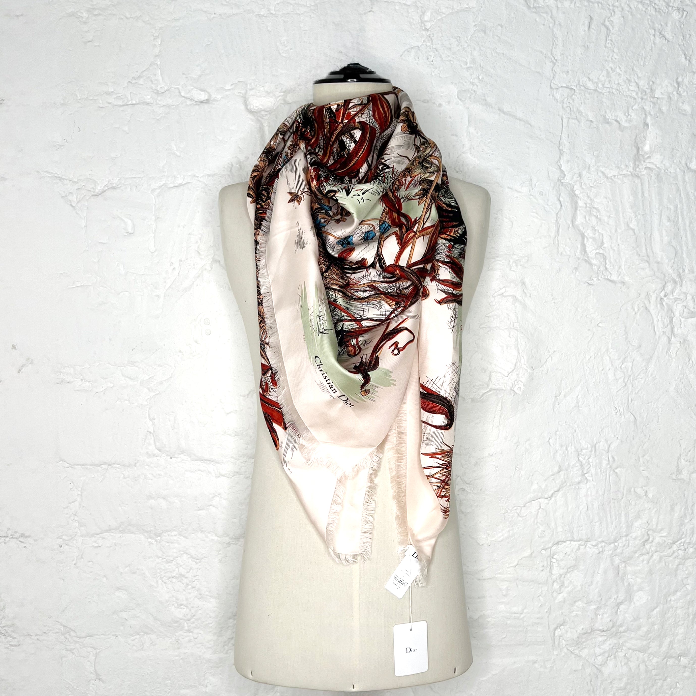 CHRISTIAN DIOR CHRISTIAN DIOR - Large Off White Birds And Flowers Scarf - ALE PARIS Luxury Vintage