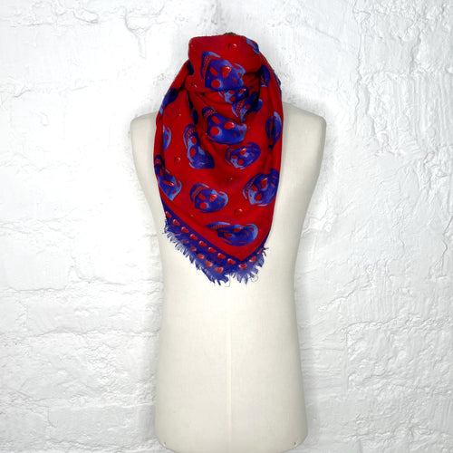 ALEXANDER MCQUEEN ALEXANDER MCQUEEN -  Blue / Red Head Skull Scarf - ALE PARIS Luxury Vintage