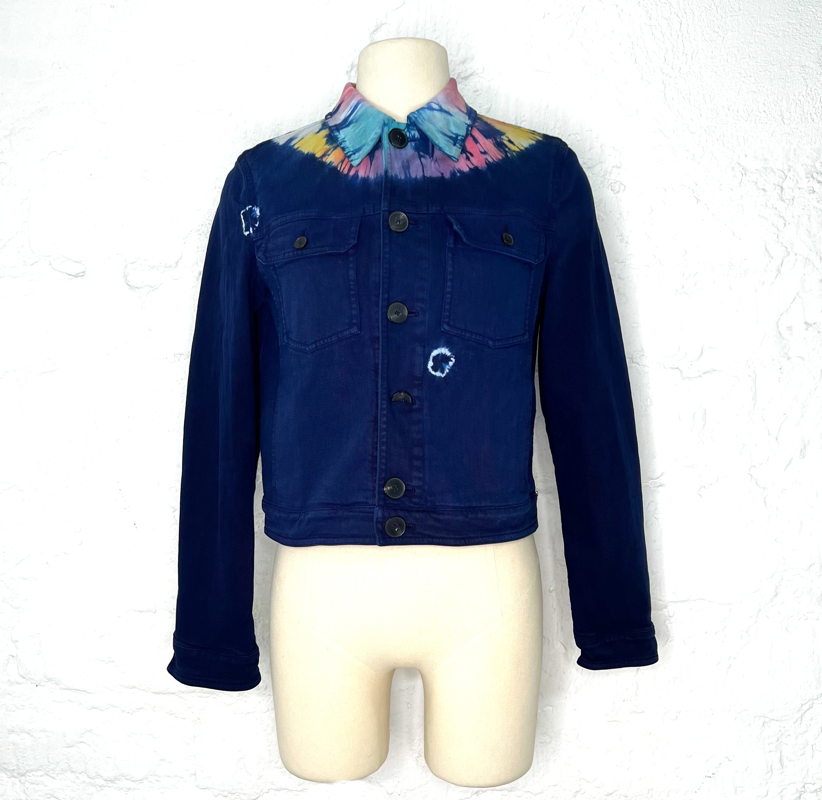 CHRISTIAN DIOR CHRISTIAN DIOR - Dark Blue Denim Jacket Rainbow Collar - ALE PARIS Luxury Vintage