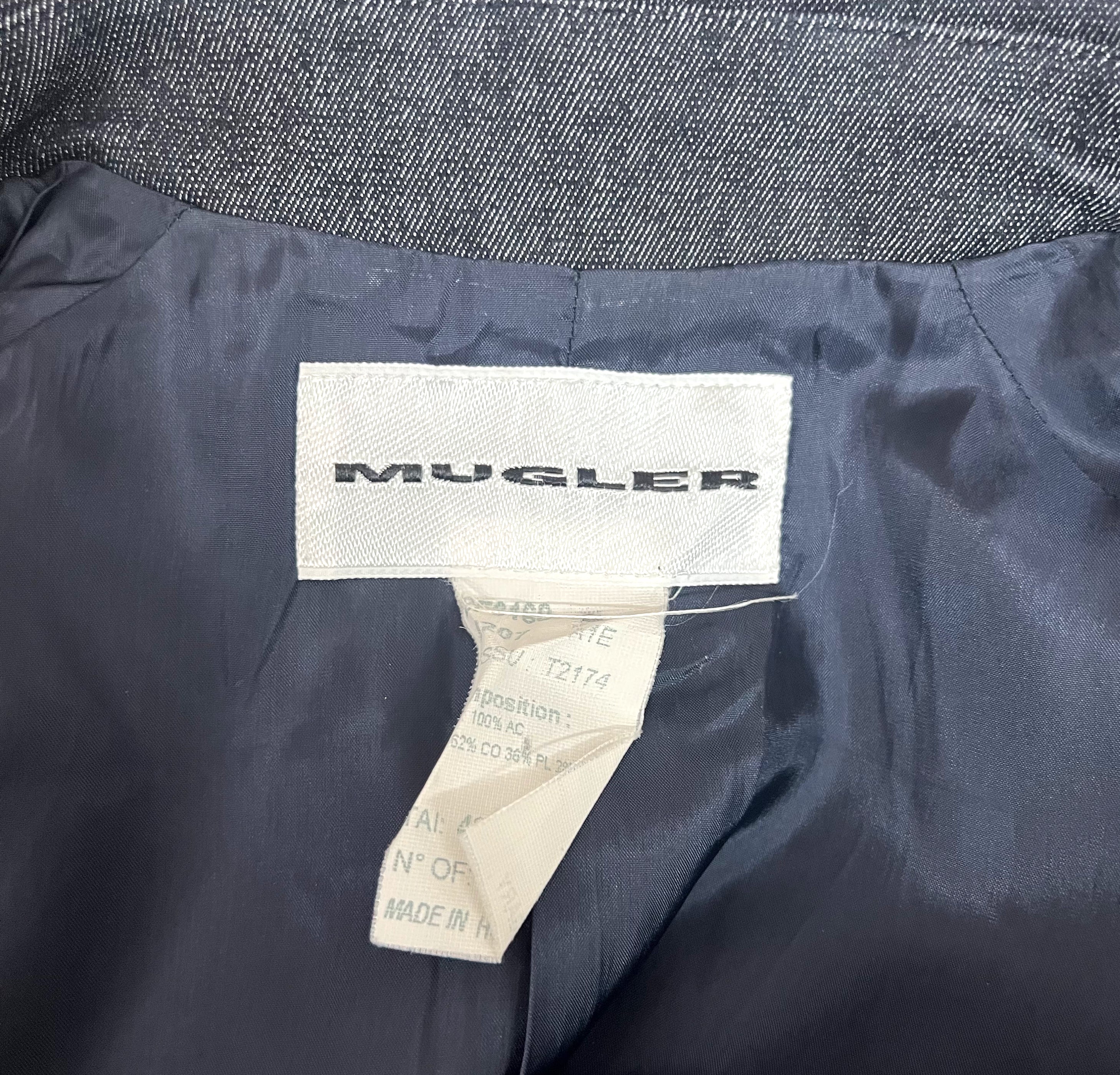 MUGLER MUGLER - Denim Cropped Fitted Jacket With Embroideries - ALE PARIS Luxury Vintage