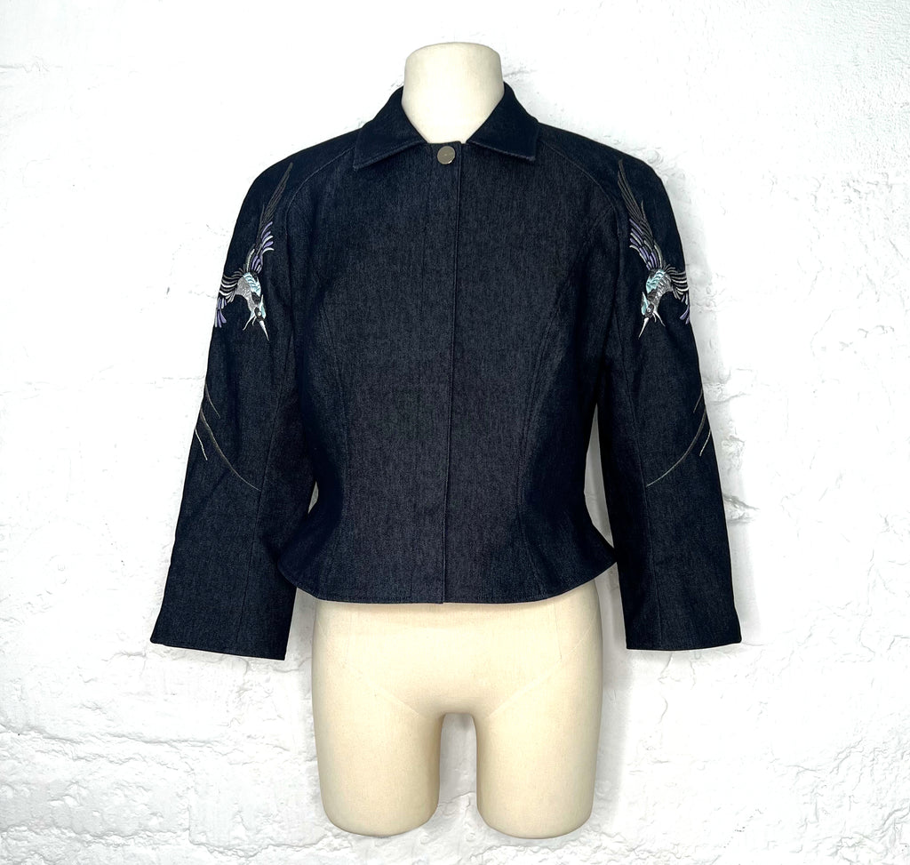 MUGLER MUGLER - Denim Cropped Fitted Jacket With Embroideries - ALE PARIS Luxury Vintage