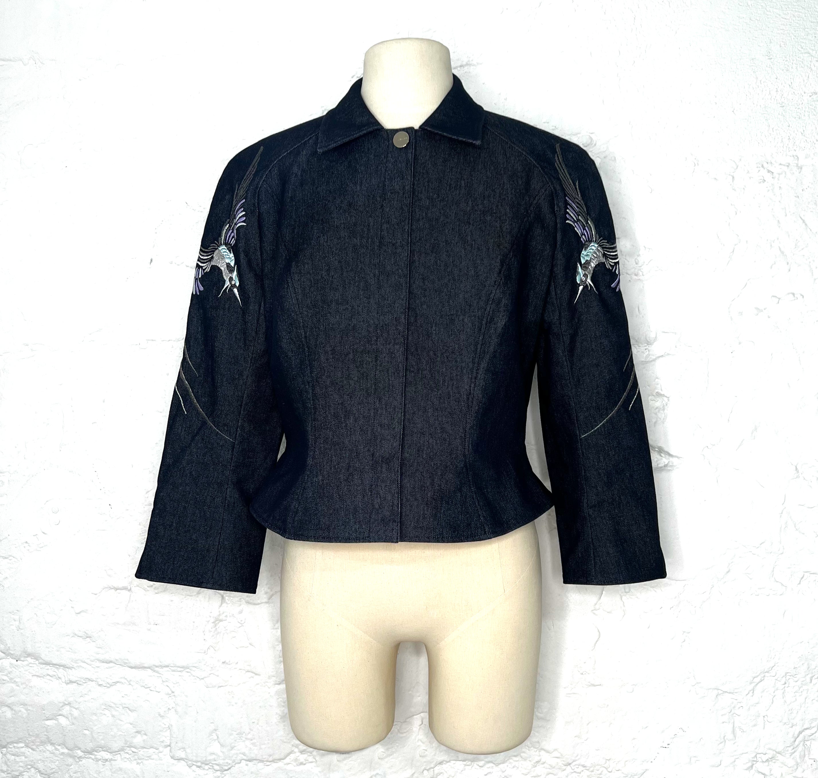 MUGLER MUGLER - Denim Cropped Fitted Jacket With Embroideries - ALE PARIS Luxury Vintage