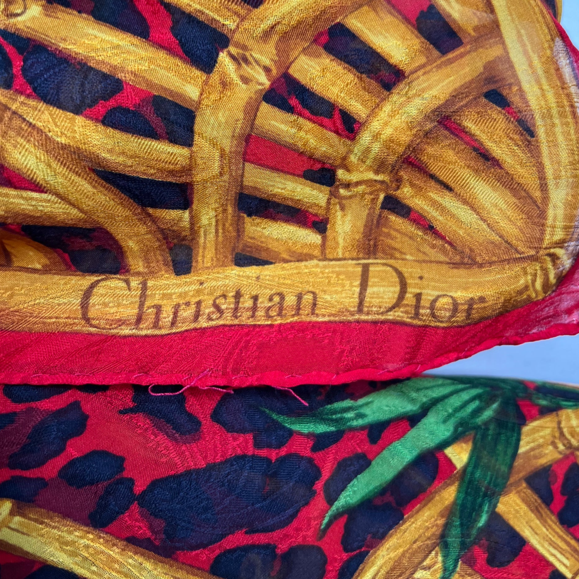 CHRISTIAN DIOR CHRISTIAN DIOR -  Large Red Leopard Square Scarf - ALE PARIS Luxury Vintage