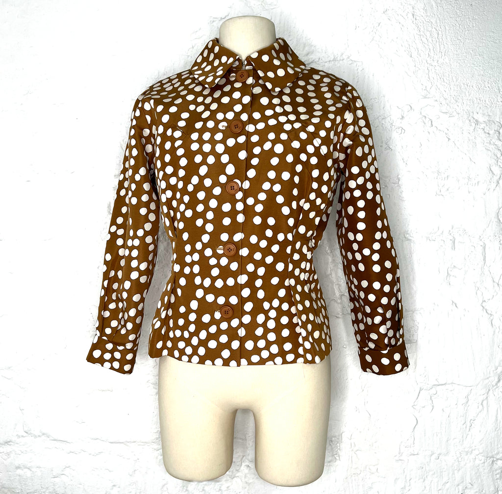CHRISTIAN DIOR CHRISTIAN DIOR - Polka Dot Brown Fitted Cropped Jacket - ALE PARIS Luxury Vintage