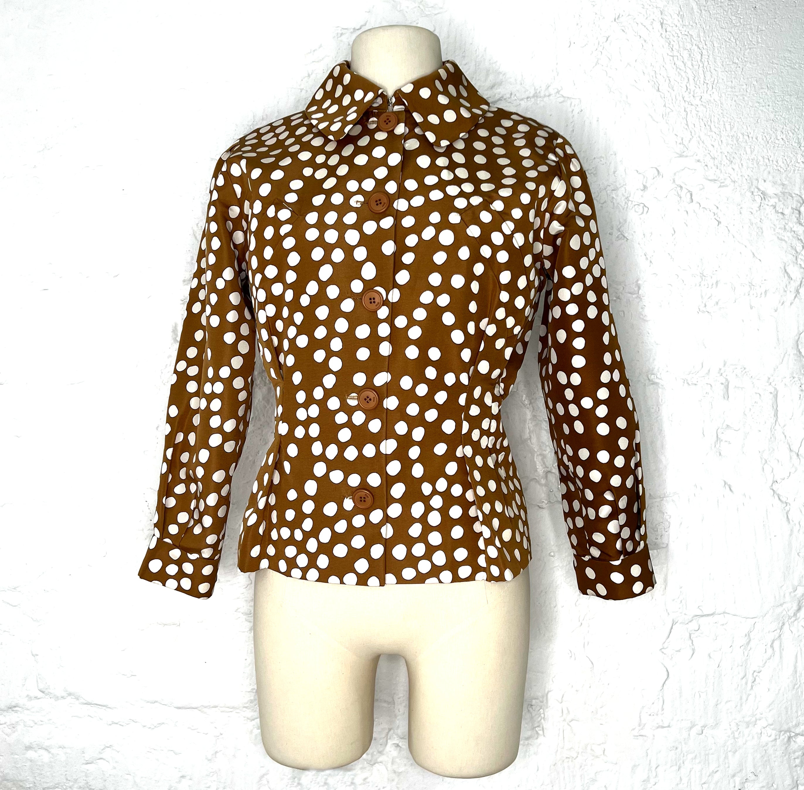 CHRISTIAN DIOR CHRISTIAN DIOR - Polka Dot Brown Fitted Cropped Jacket - ALE PARIS Luxury Vintage