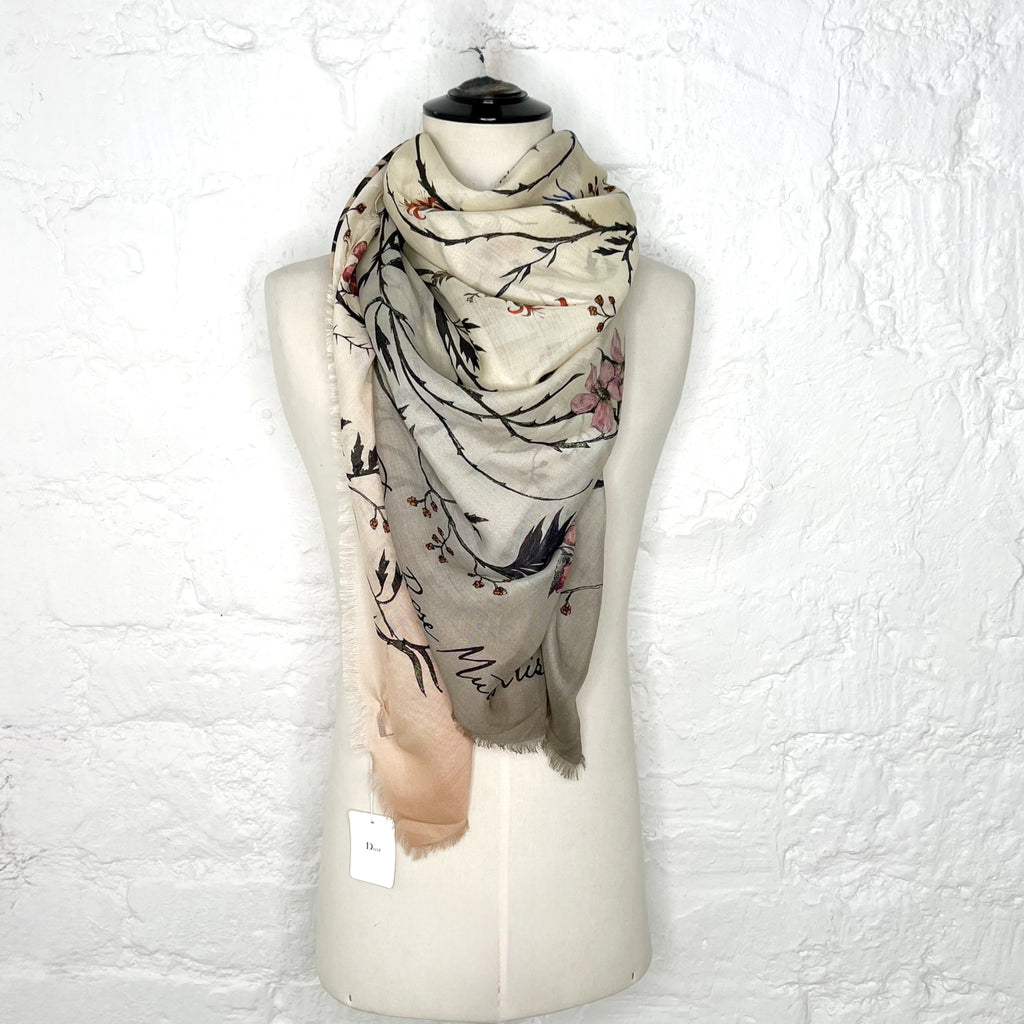 CHRISTIAN DIOR CHRISTIAN DIOR -  Large Beige Branches And Leaves With Spiraling Flowers - ALE PARIS Luxury Vintage