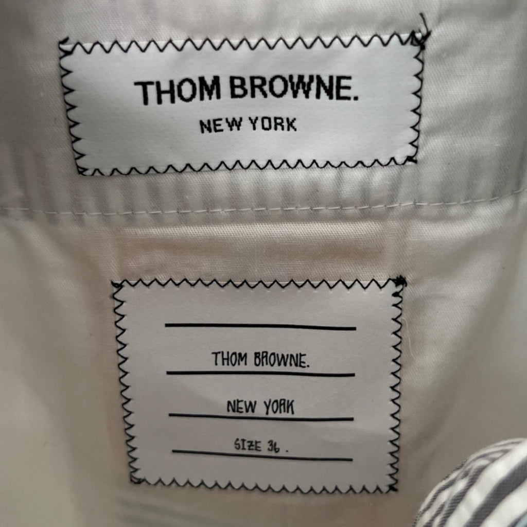 THOM BROWNE THOM BROWNE - White Seersucker Backstrap Trousers - ALE PARIS Luxury Vintage