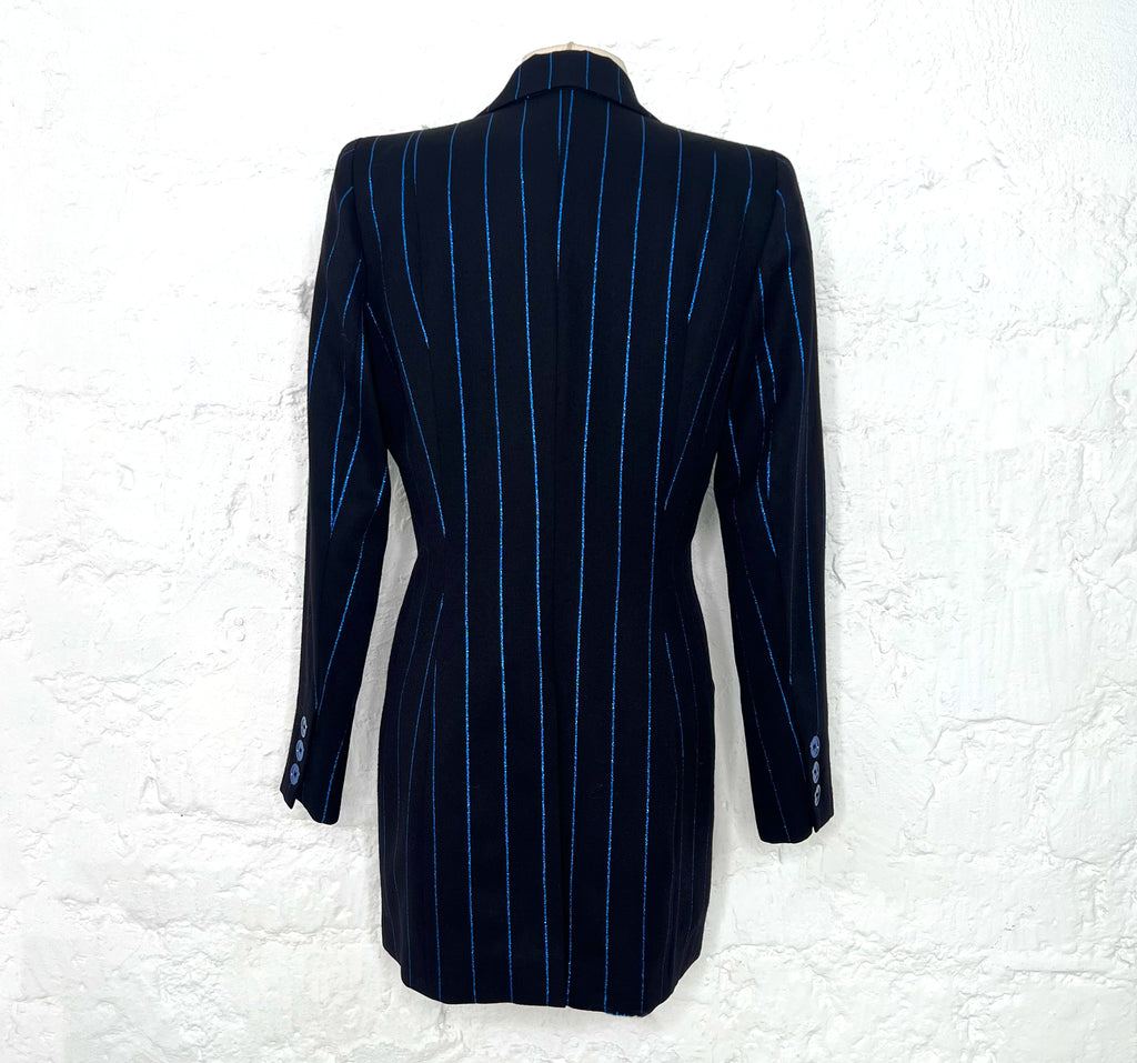 CHANTAL THOMAS CHANTAL - Thomas Double Breasted Black And Blue Lurex Jacket - ALE PARIS Luxury Vintage
