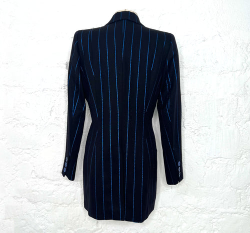 CHANTAL THOMAS CHANTAL - Thomas Double Breasted Black And Blue Lurex Jacket - ALE PARIS Luxury Vintage