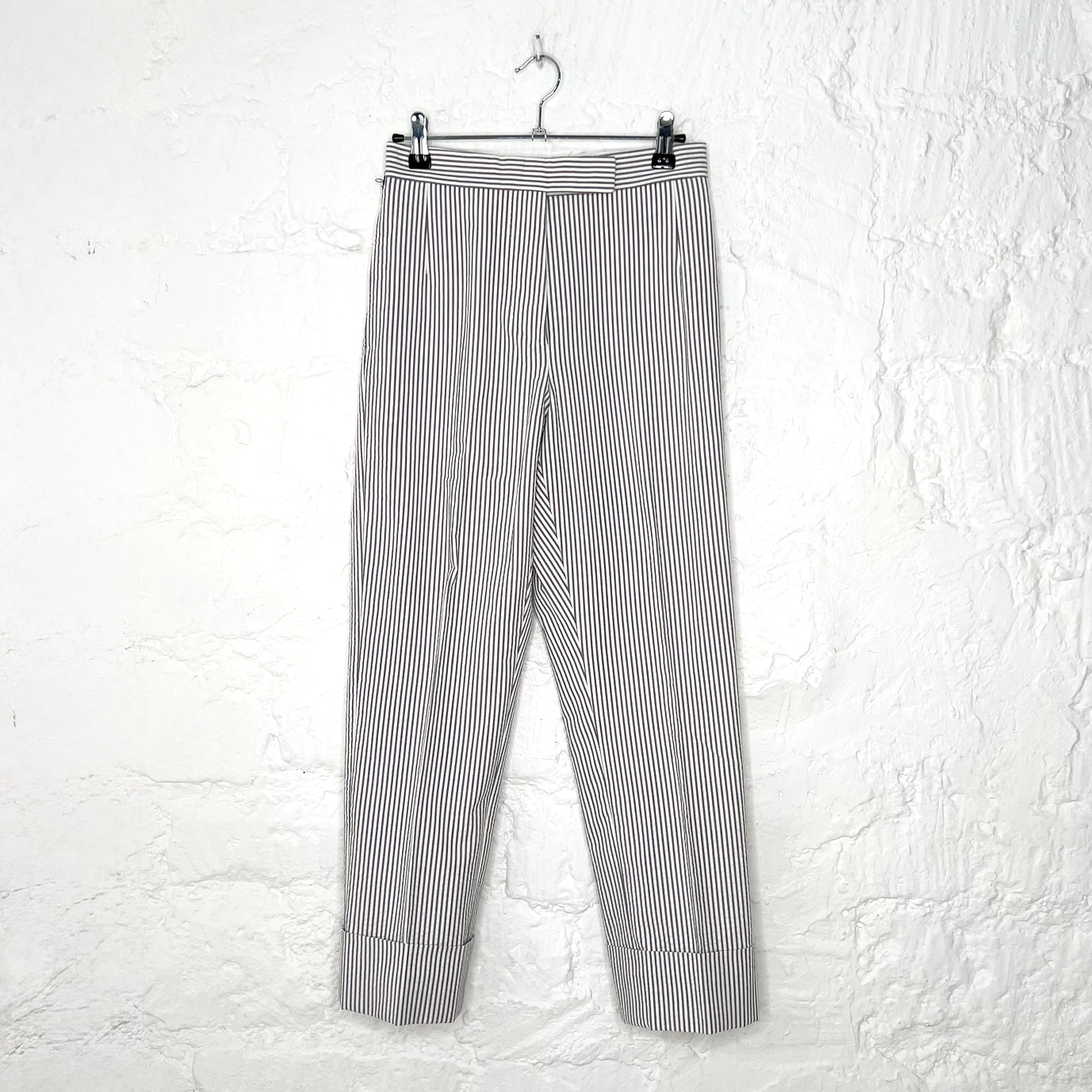 THOM BROWNE THOM BROWNE - White Seersucker Backstrap Trousers - ALE PARIS Luxury Vintage