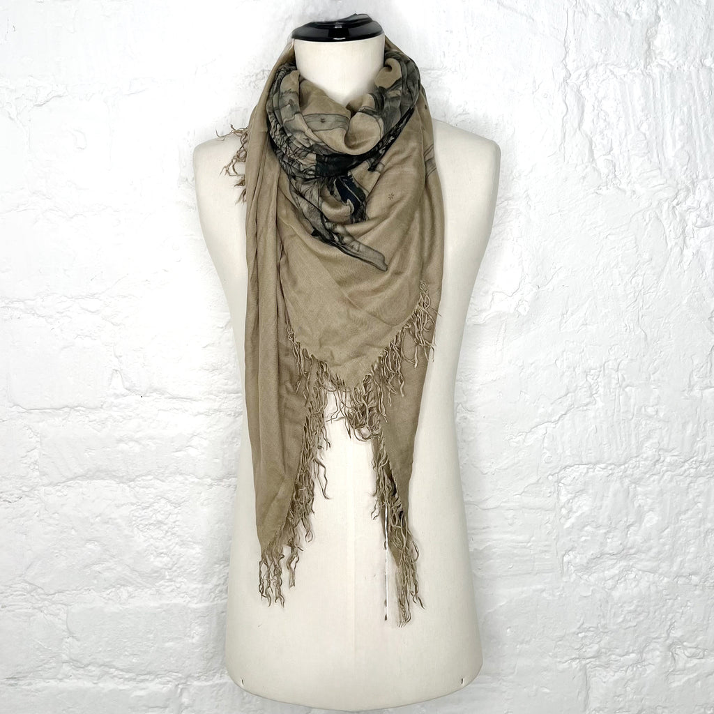 BALMAIN BALMAIN - Light Brown Flower And Wolf Detail Square Scarf - ALE PARIS Luxury Vintage