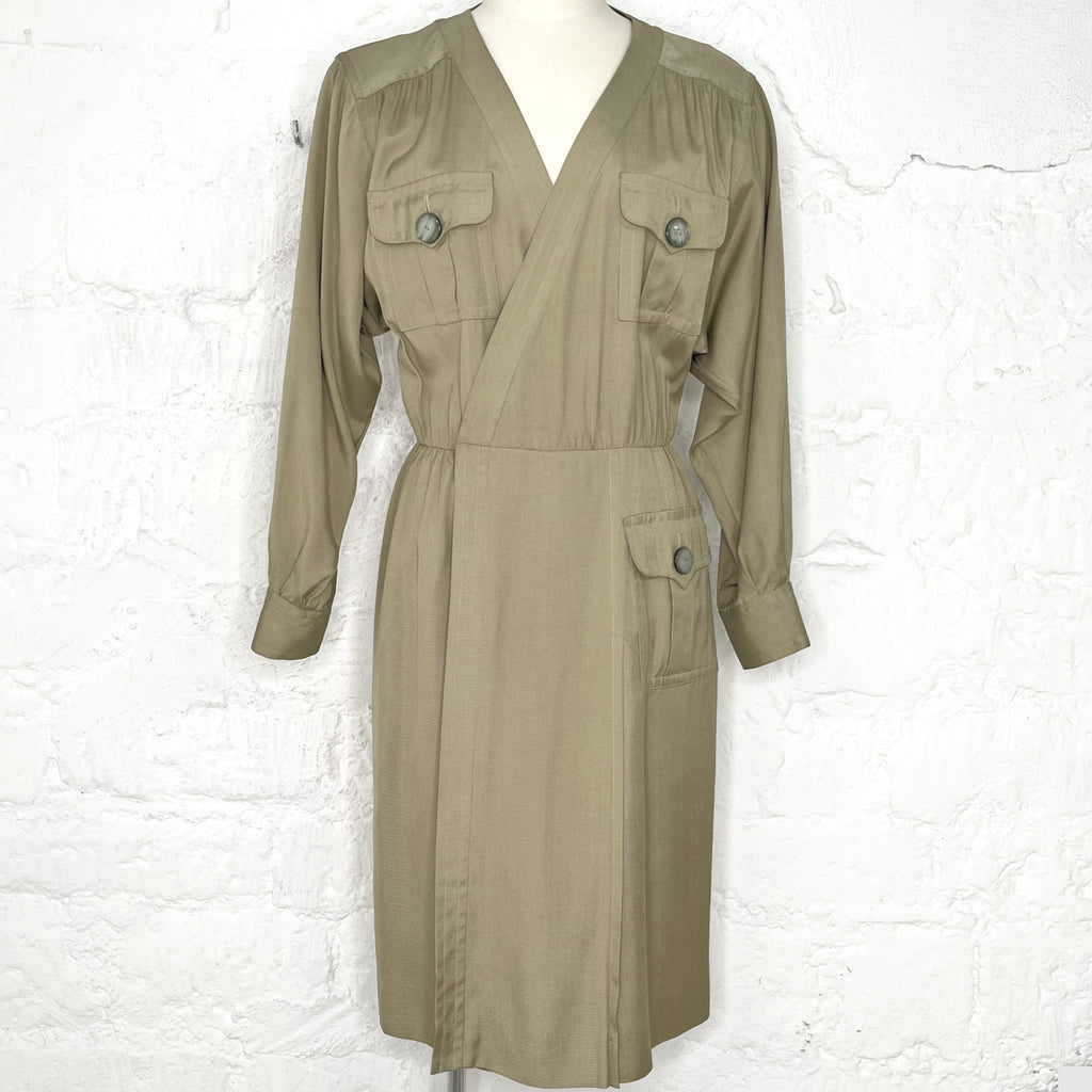 YVES SAINT LAURENT YVES SAINT LAURENT - Green Safari Dress - ALE PARIS Luxury Vintage