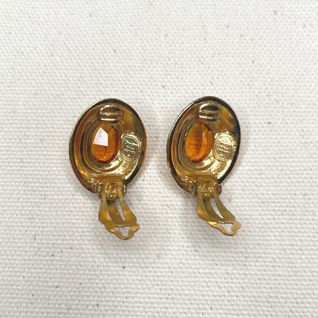 DIOR DIOR - Orange Ovale Clip Earrings - ALE PARIS Luxury Vintage