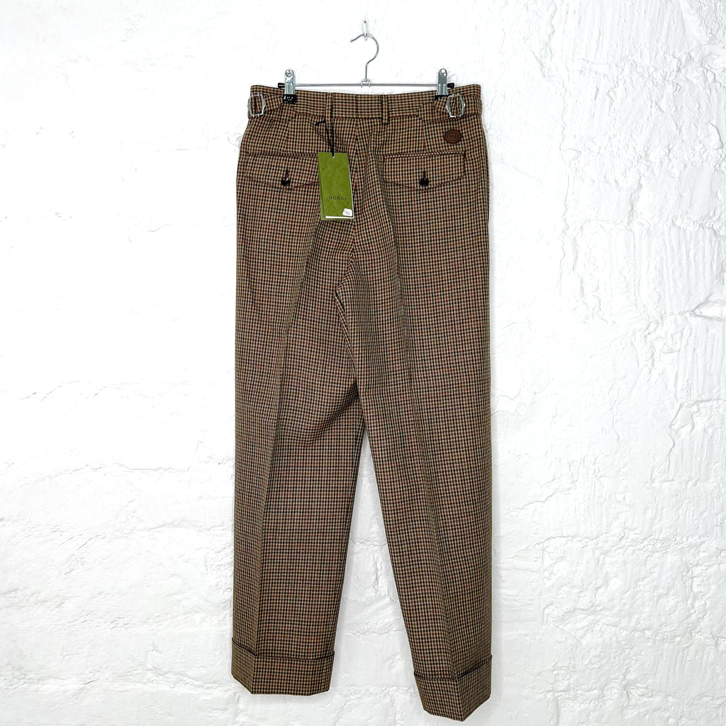GUCCI - Brown / Green vichy pattern wide legs trousers - ALE PARIS Luxury Vintage
