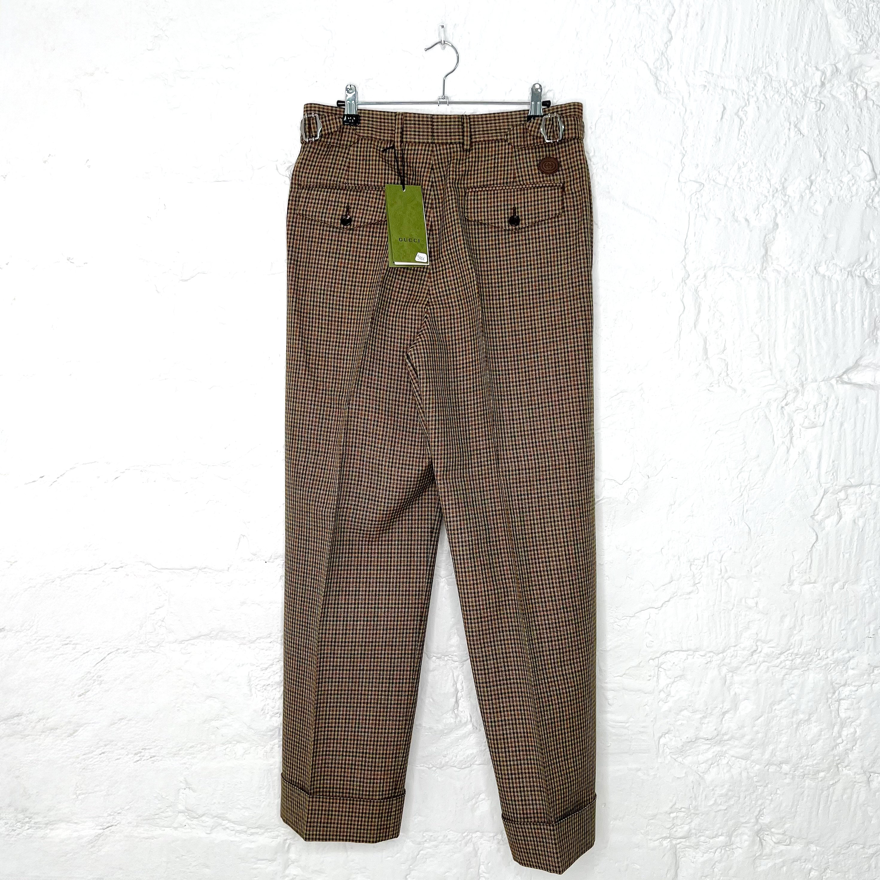 GUCCI - Brown / Green vichy pattern wide legs trousers - ALE PARIS Luxury Vintage