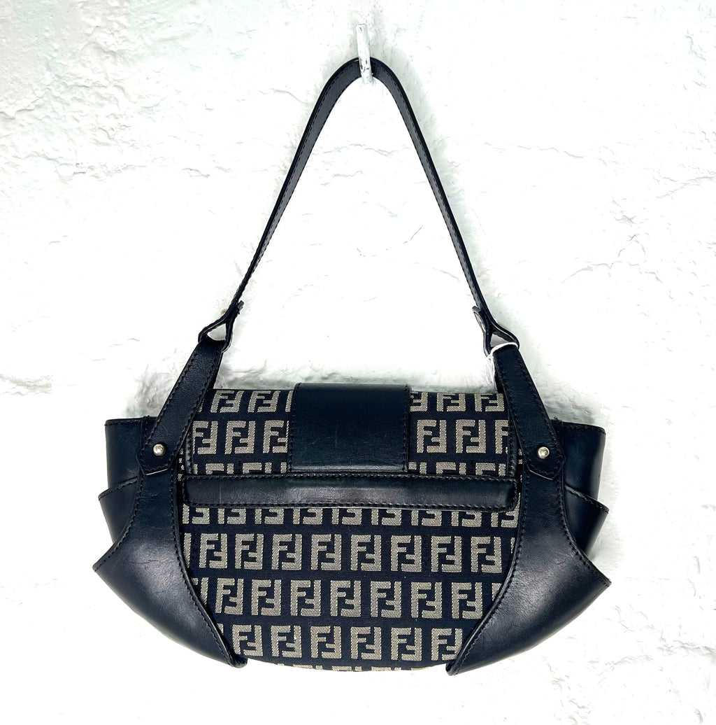 FENDI FENDI - Black Leather Zucca Tuc Bag - ALE PARIS Luxury Vintage