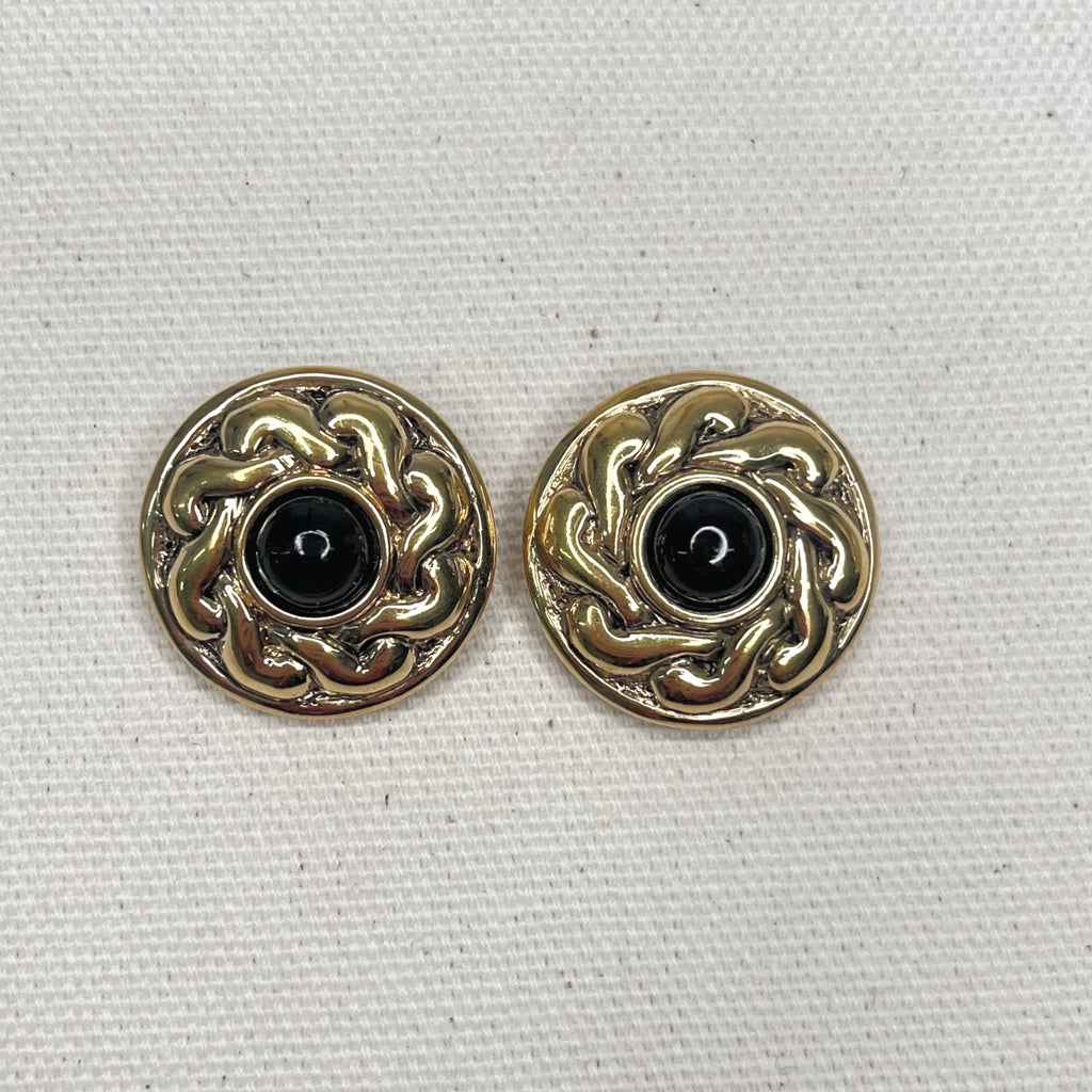 CHLOÉ CHLOE - Black Round Clip Earrings - ALE PARIS Luxury Vintage