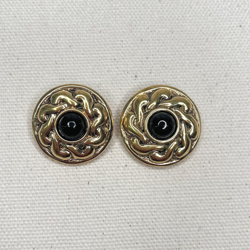 CHLOÉ CHLOE - Black Round Clip Earrings - ALE PARIS Luxury Vintage