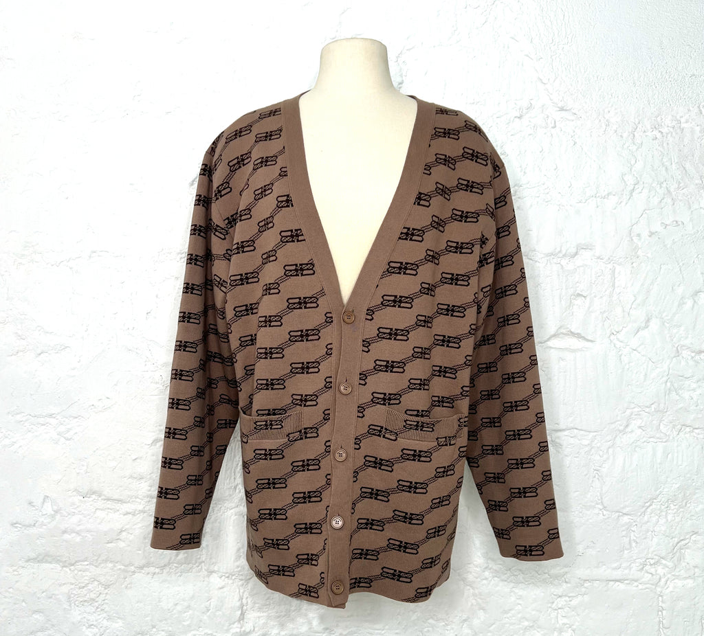 BALENCIAGA BALENCIAGA - Brown Monogram Oversized Cardigan - ALE PARIS Luxury Vintage