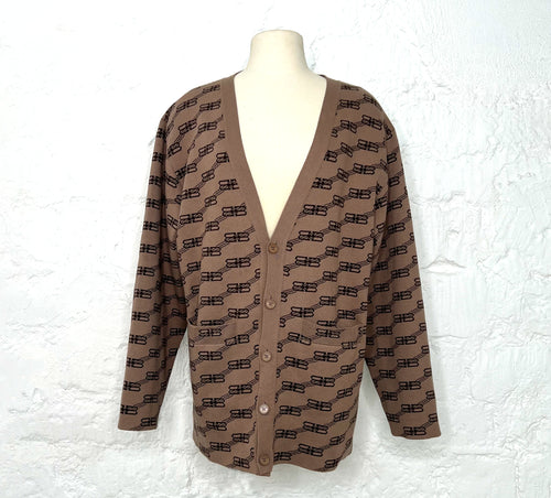 BALENCIAGA BALENCIAGA - Brown Monogram Oversized Cardigan - ALE PARIS Luxury Vintage