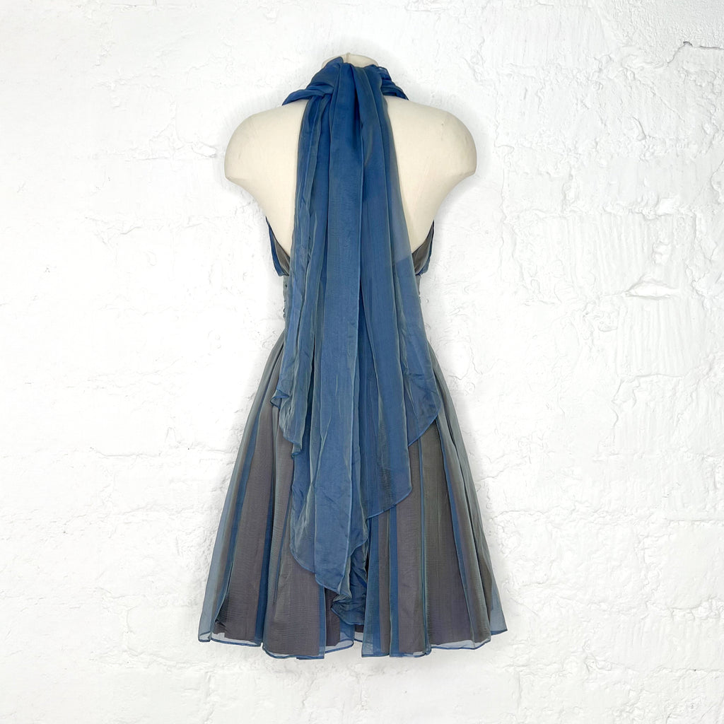 LANVIN LANVIN - Blue & Grey Silk Stunning Dress - ALE PARIS Luxury Vintage