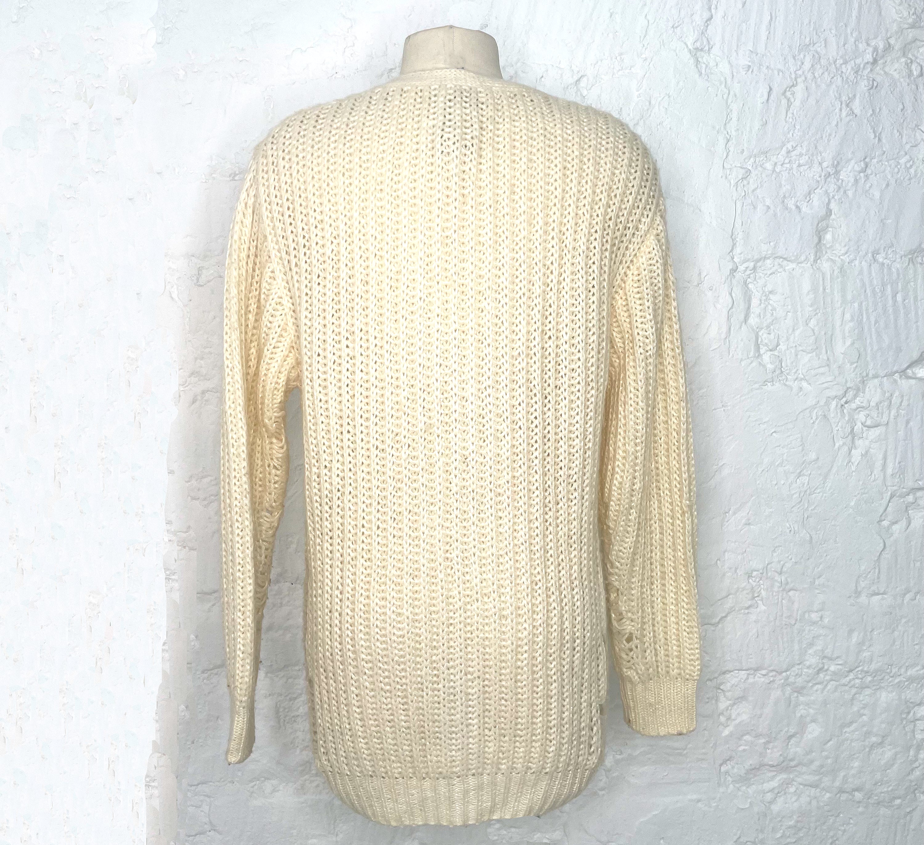 YVES SAINT LAURENT YVES SAINT LAURENT - White Destroyed Cardigan - ALE PARIS Luxury Vintage