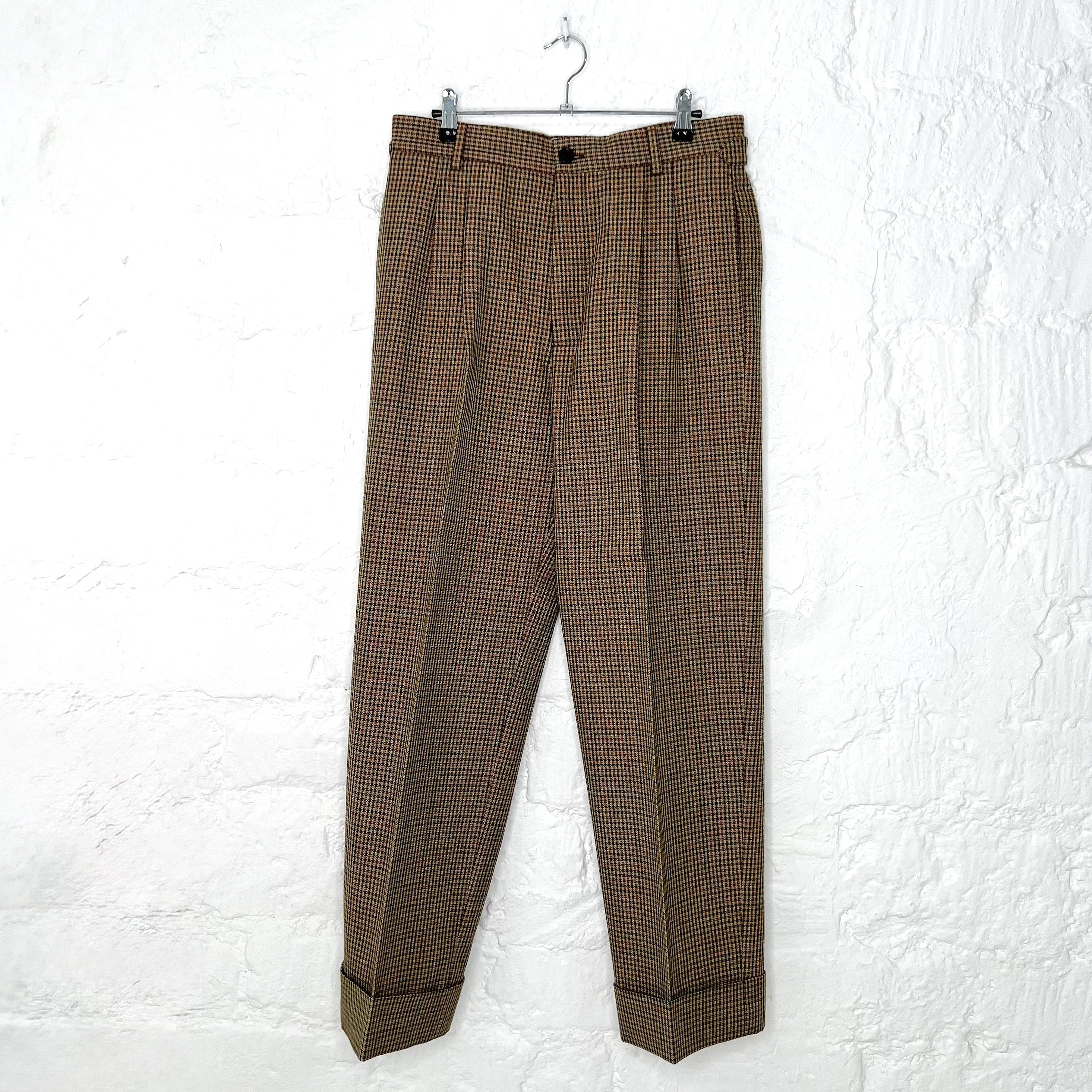 GUCCI - Brown / Green vichy pattern wide legs trousers - ALE PARIS Luxury Vintage