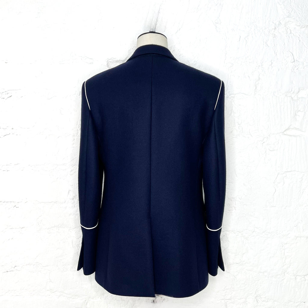 FERRAGAMMO - Navy contrast-piping wool single-breasted blazer - ALE PARIS Luxury Vintage