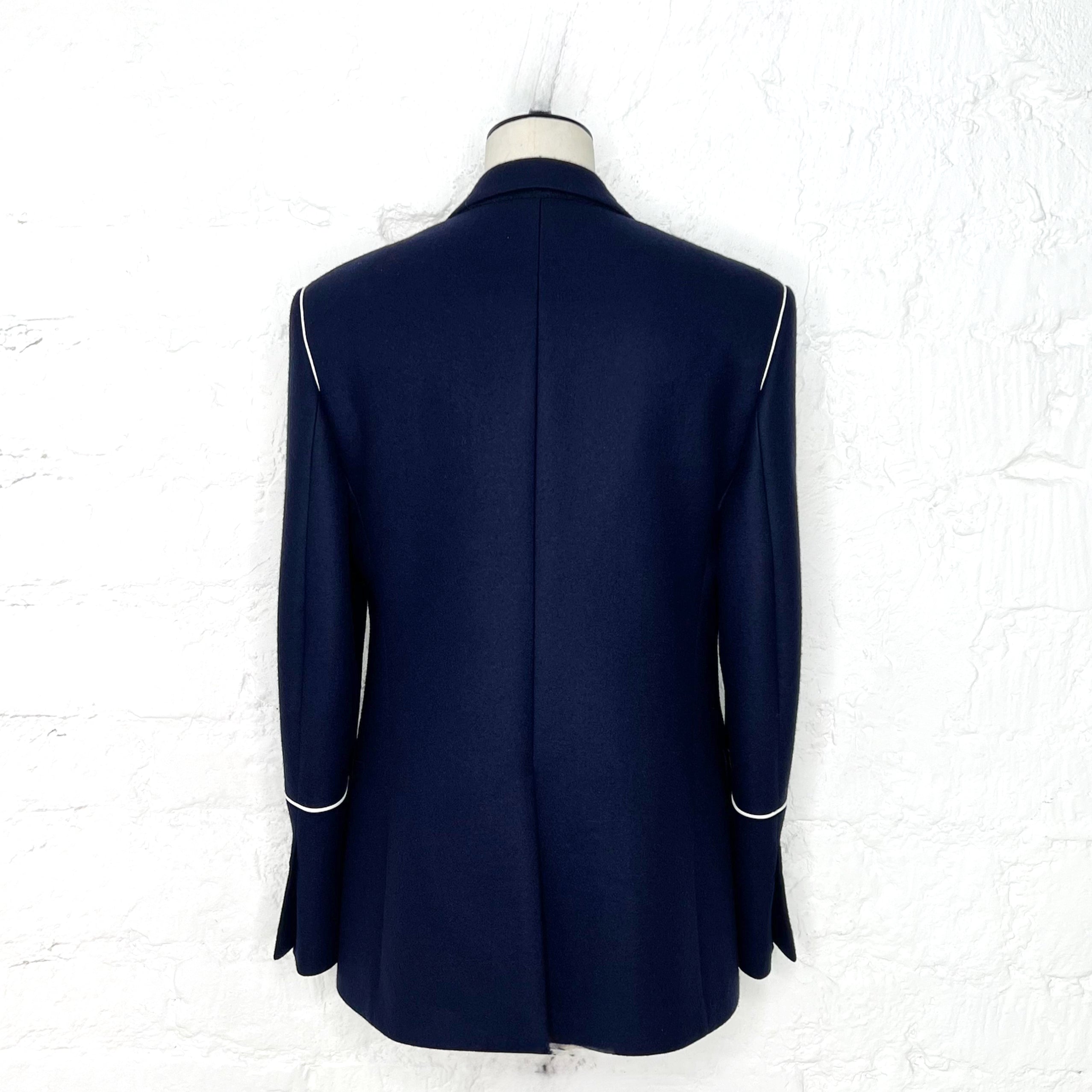 FERRAGAMMO - Navy contrast-piping wool single-breasted blazer - ALE PARIS Luxury Vintage