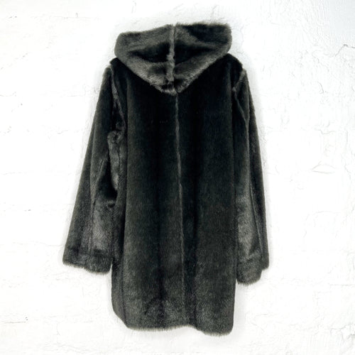 BALMAIN BALMAIN - Anthracite Faux Fur Coat - ALE PARIS Luxury Vintage