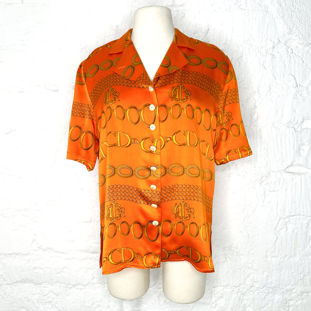 CHRISTIAN DIOR CHRISTIAN DIOR - Orange Satin Short Shirt - ALE PARIS Luxury Vintage