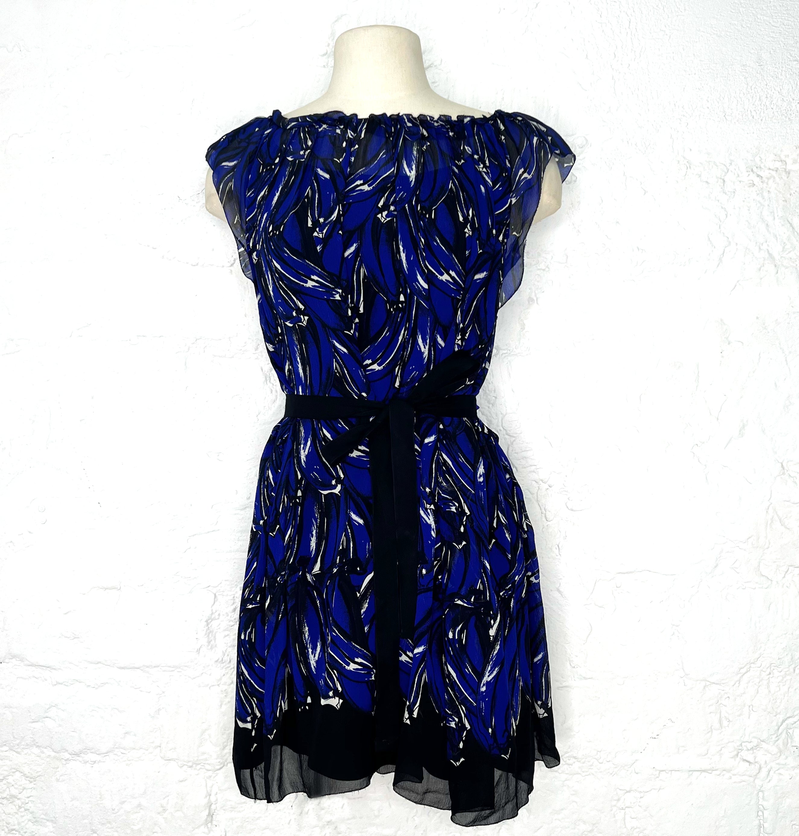 Prada PRADA - Black And Blue Printed Fluid Dress - ALE PARIS Luxury Vintage