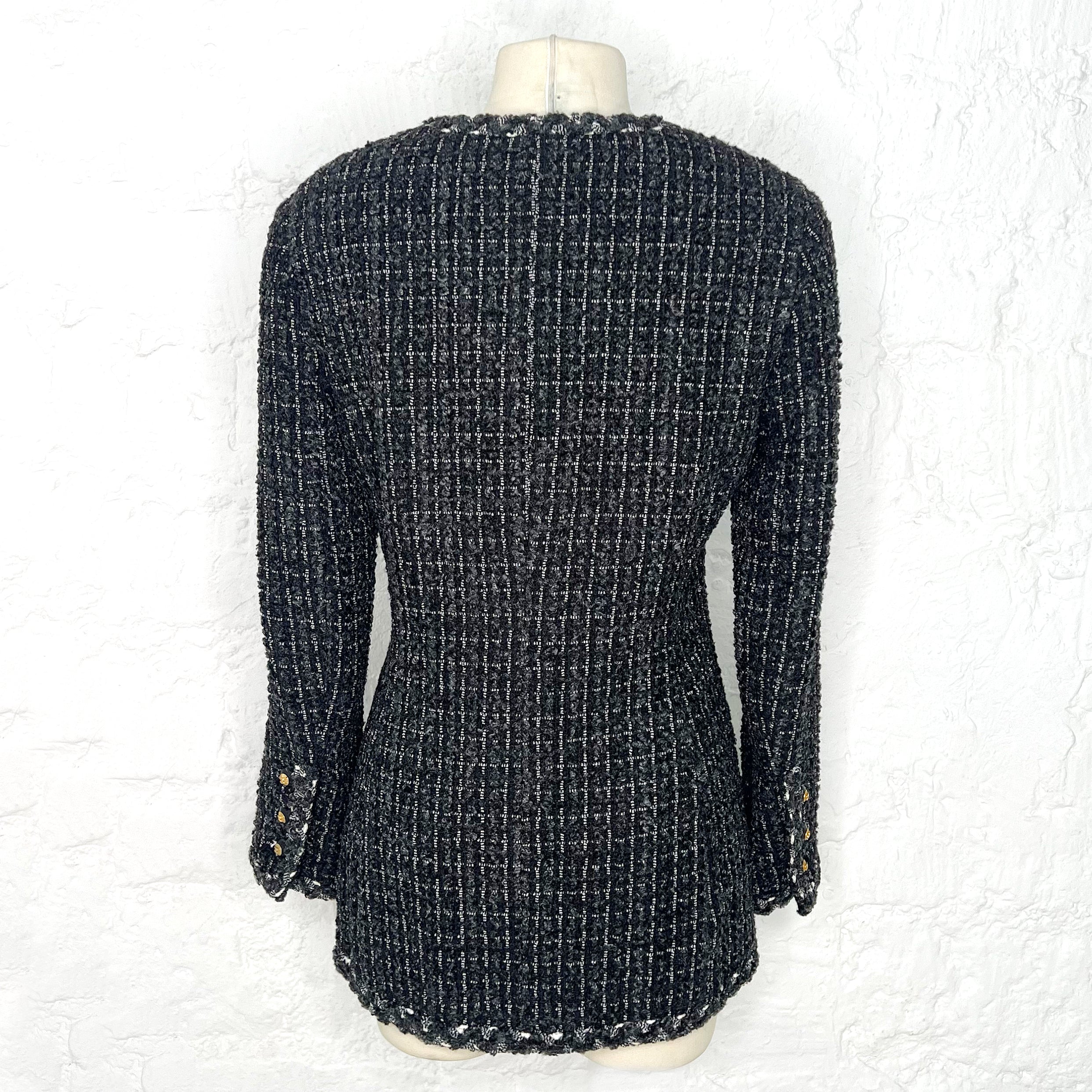 CHANEL CHANEL - Grey Tweed Gold Button Jacket - ALE PARIS Luxury Vintage
