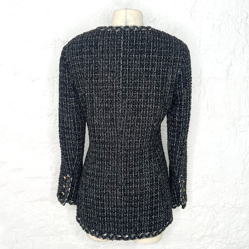 CHANEL CHANEL - Grey Tweed Gold Button Jacket - ALE PARIS Luxury Vintage