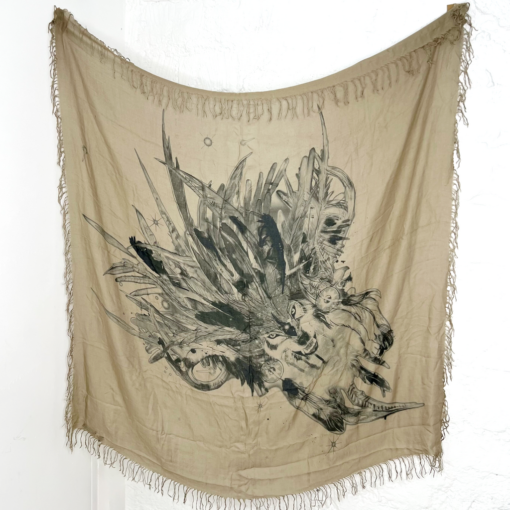 BALMAIN BALMAIN - Light Brown Flower And Wolf Detail Square Scarf - ALE PARIS Luxury Vintage