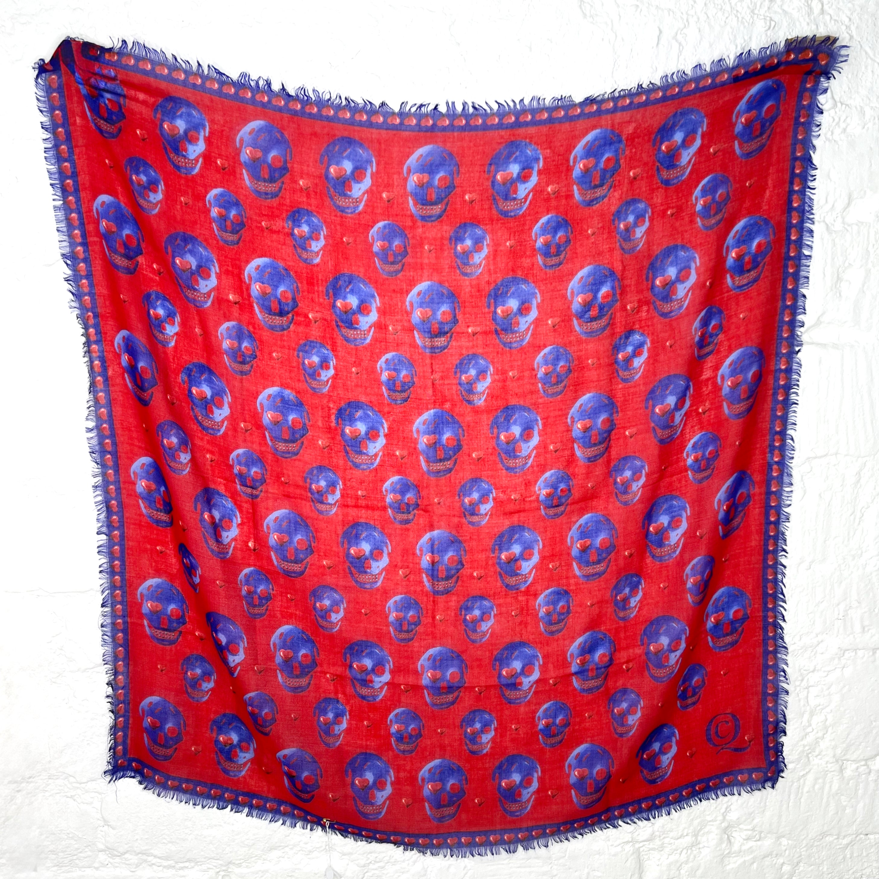ALEXANDER MCQUEEN ALEXANDER MCQUEEN -  Blue / Red Head Skull Scarf - ALE PARIS Luxury Vintage
