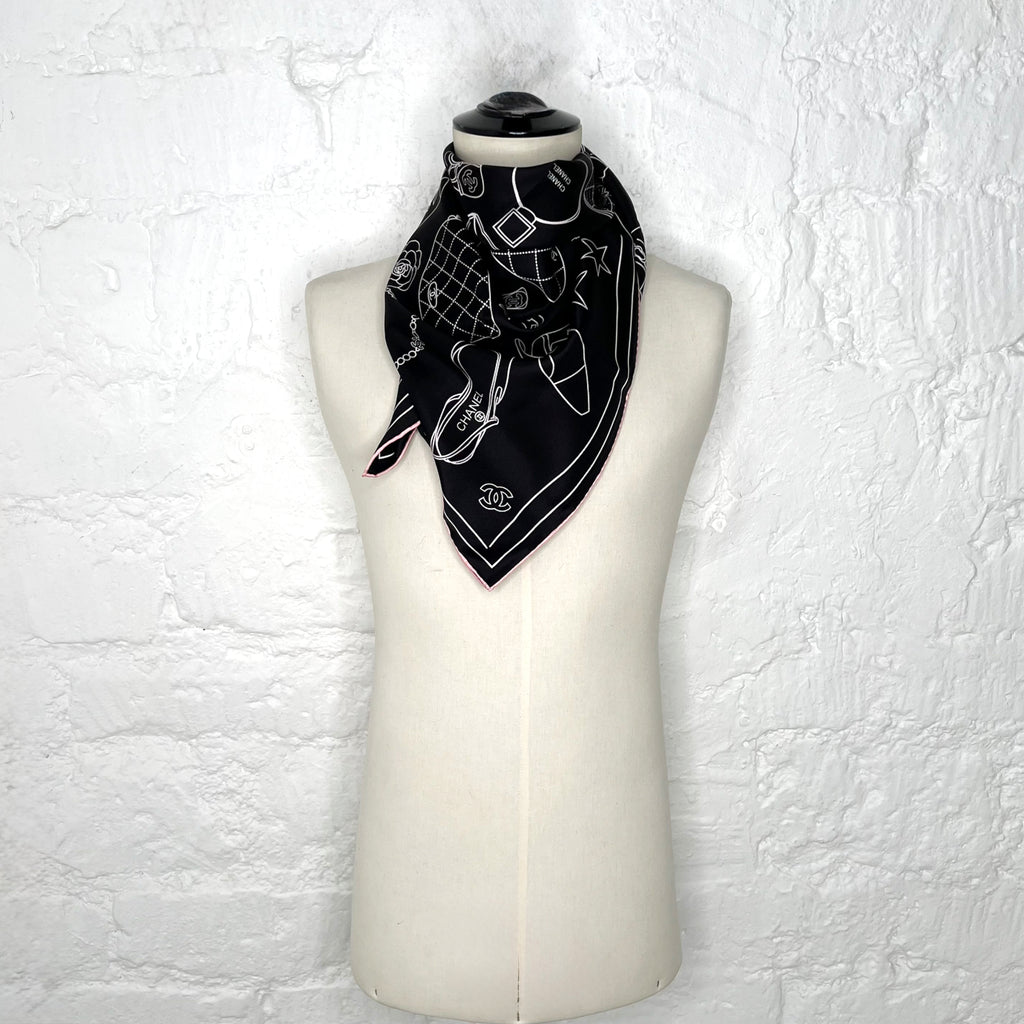 CHANEL CHANEL - Monogram Logo And Clothings / Accessories Details Square Scarf - ALE PARIS Luxury Vintage